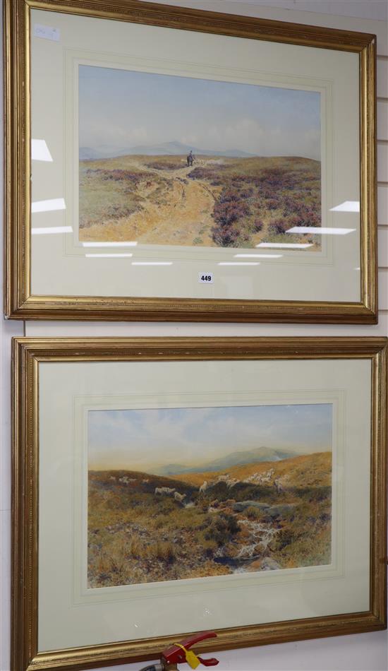 C. T. Davidson, pair of watercolours, Moorland landscape, signed, 35 x 55cm